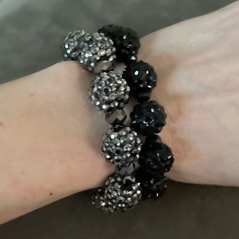 2 bracelet set 1 black 1 dark silver